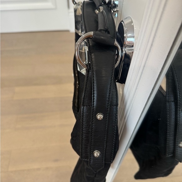 Gucci Medium Canvas GG Monogram Horsebit Black Hobo Bag - Picture 8 of 12